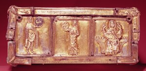 Dommach Airgid本の神社、クローン、モナハン州、8世紀のサイドパネル、1350年頃に改造されました（錫でコーティングされたブロンズとシルバーゴールドのプレートで覆われています）